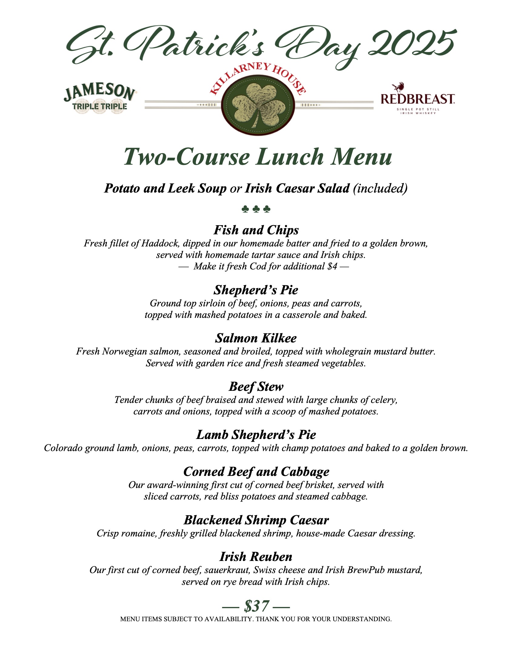 LunchMenu2Course KH StPats2025 LTR 030625